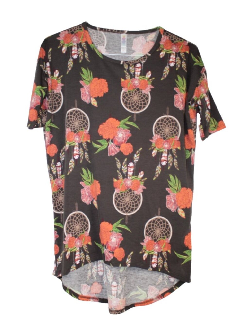 LuLaRoe IRMA T Shirt Women's Top Short Sleeves NWT XXS 2XS Brown Dreamcatchers